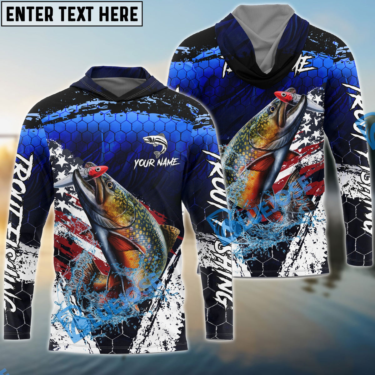 BlueJose Trout Fishing Dark Blue Scratch American Flag scratch Sport Custom Name & Team Name 3D Shirts
