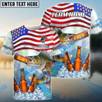 BlueJose Walleye Fishing American Flag Beer Custom Name & Team Name 3D Shirts