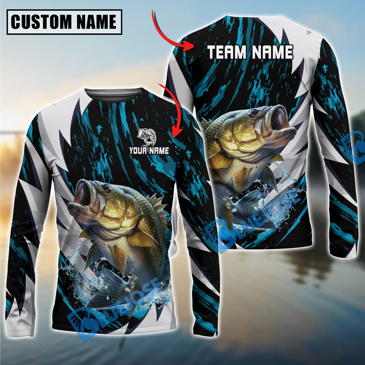 BlueJose Bass Fishing Fire Thunderstorm Name & Team Name 3D Shirts