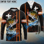 BlueJose Walleye Fishing Orange Cross Pattern Sun Protection Custom Name & Team Name 3D Shirts