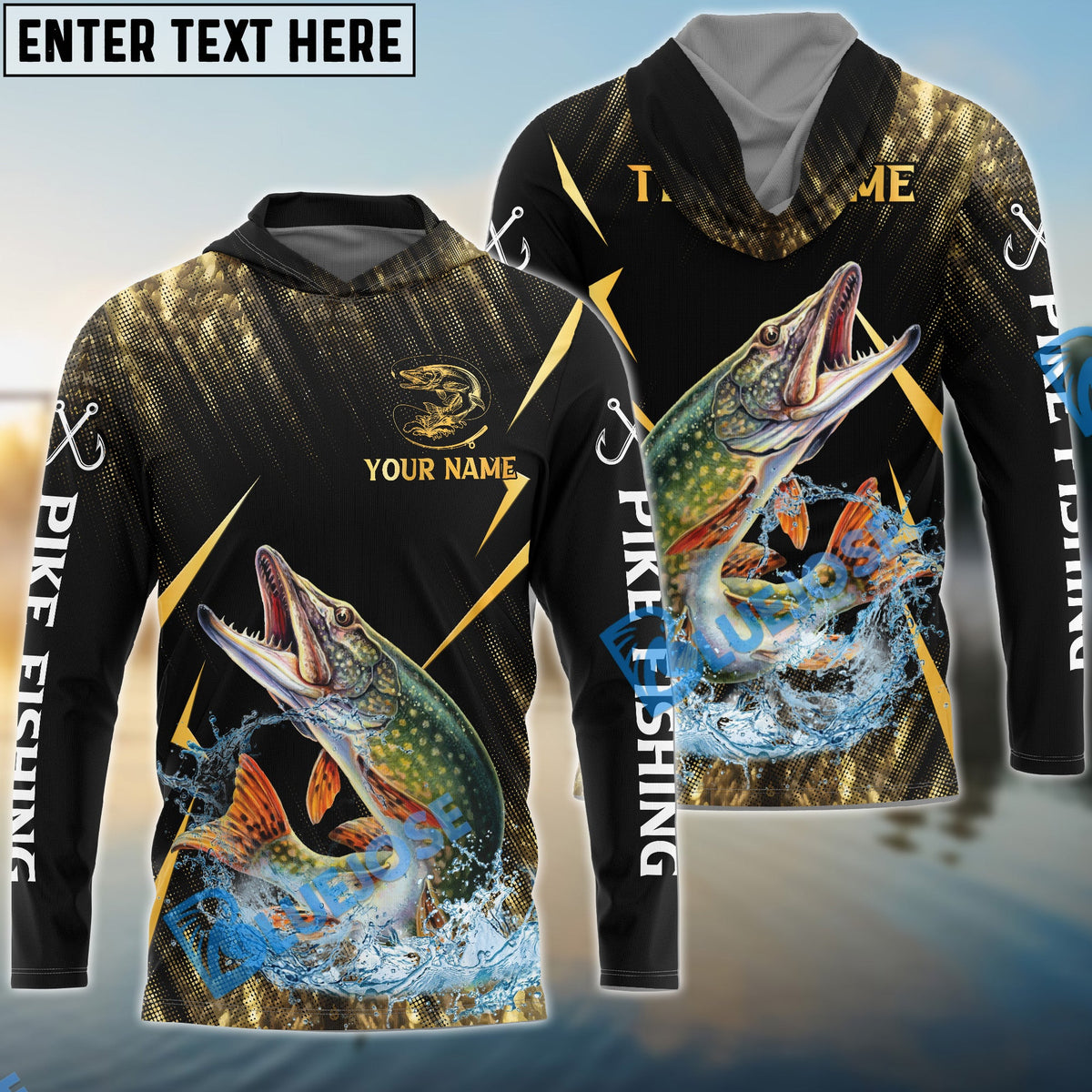 BlueJose Pike Fishing Golden With Skinfish Pattern Custom Name & Team Name 3D Shirts