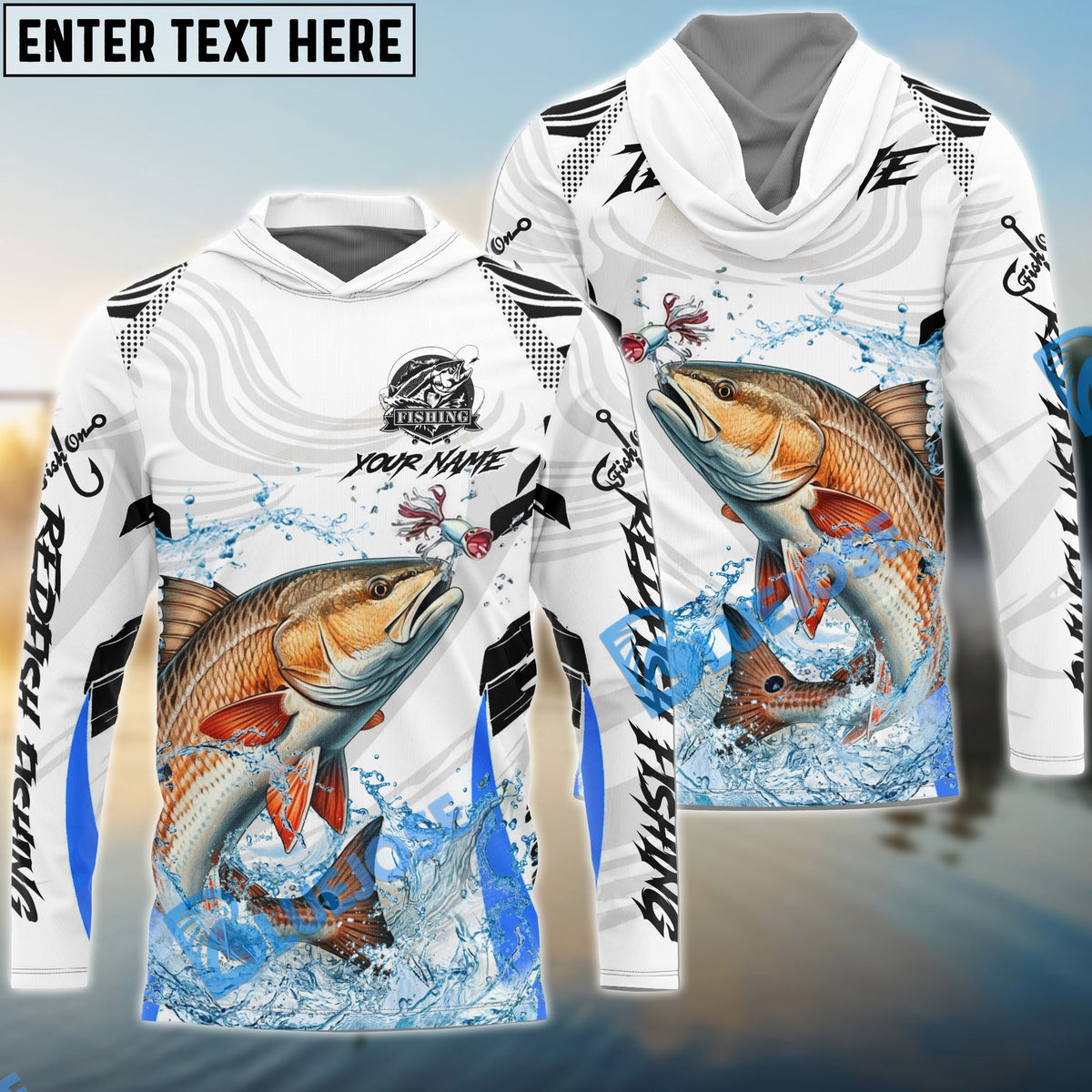BlueJose Red Fish Fishing White Black Curve Pattern Design Custom Name & Team Name 3D Shirts