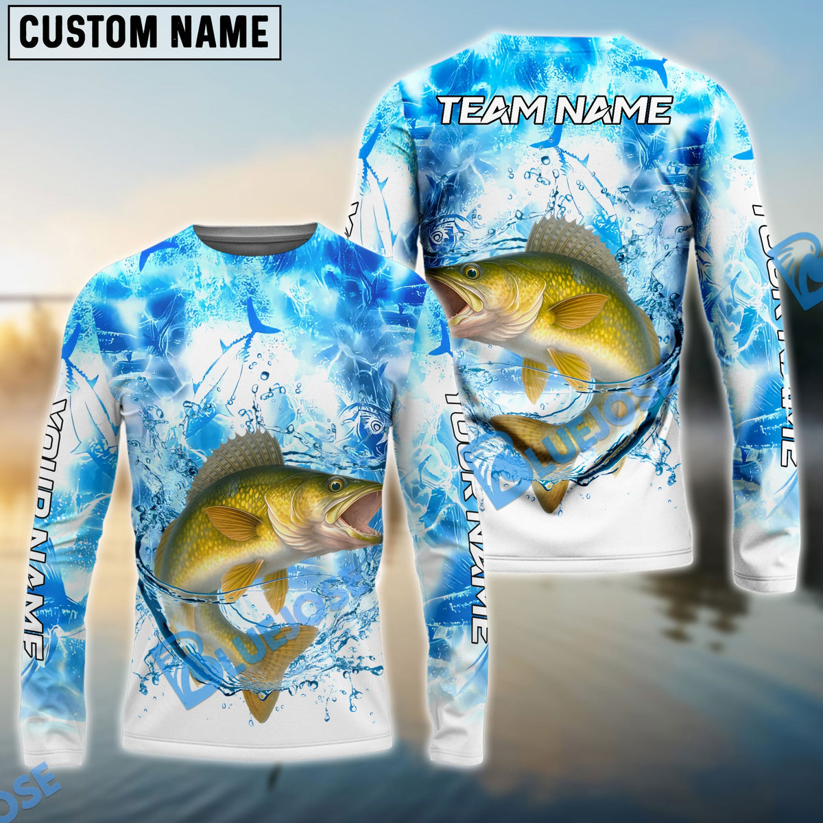 BlueJose Walleye Fishing Blue Sea Catching Design Name & Team Name 3D Shirts