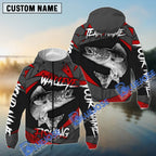 BlueJose Walleye Fishing Red Gray Spinning Pattern Custom Name & Team Name 3D Shirts