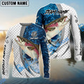 BlueJose Salmon Silver Scale Pattern Realistic Jumping Fish Water Splash Custom Name & Team Name 3D Shirts