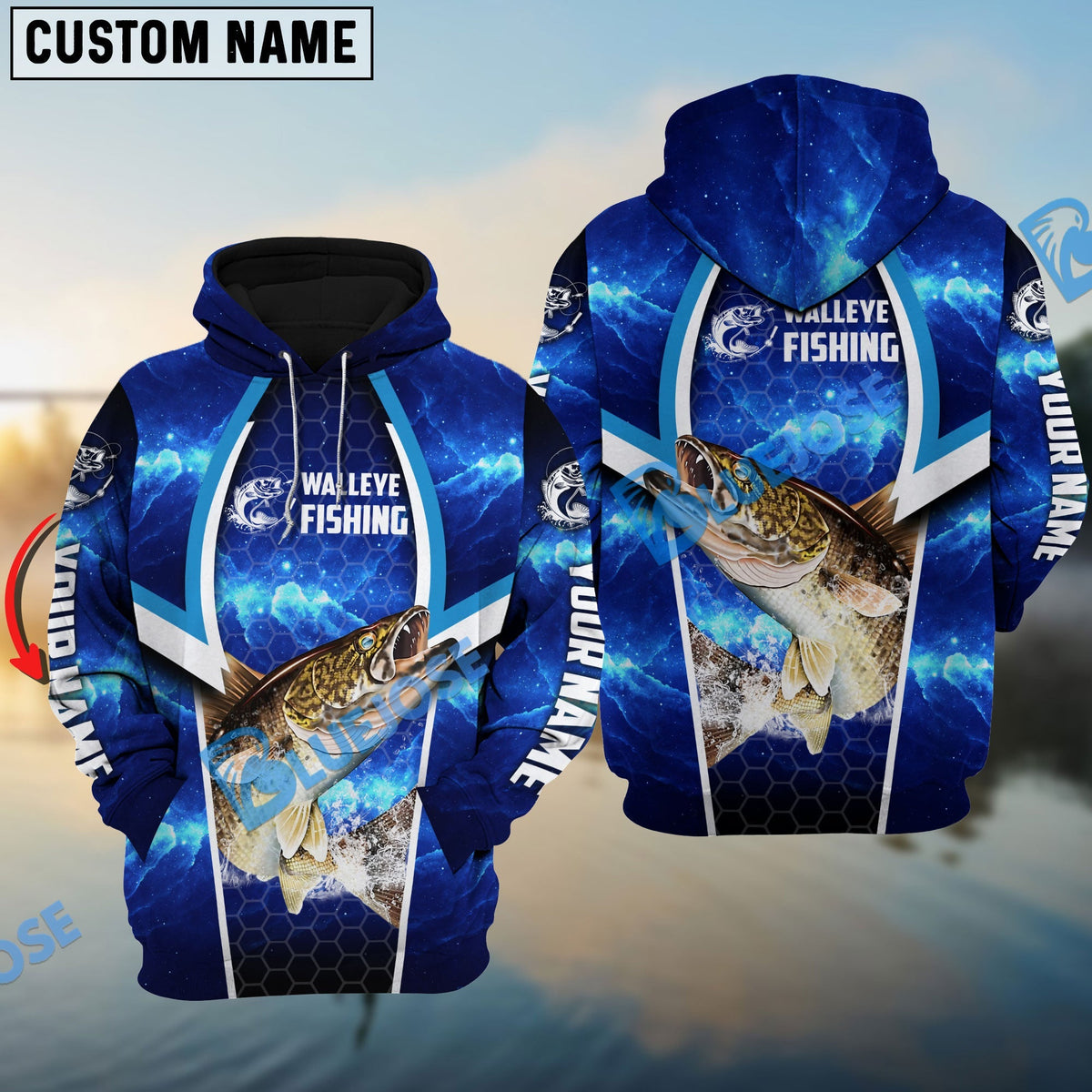 BlueJose Walleye Fishing Blue Galaxy Custom Long Sleeves