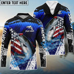 BlueJose Salmon Fishing Dark Blue Scratch American Flag scratch Sport Custom Name & Team Name 3D Shirts