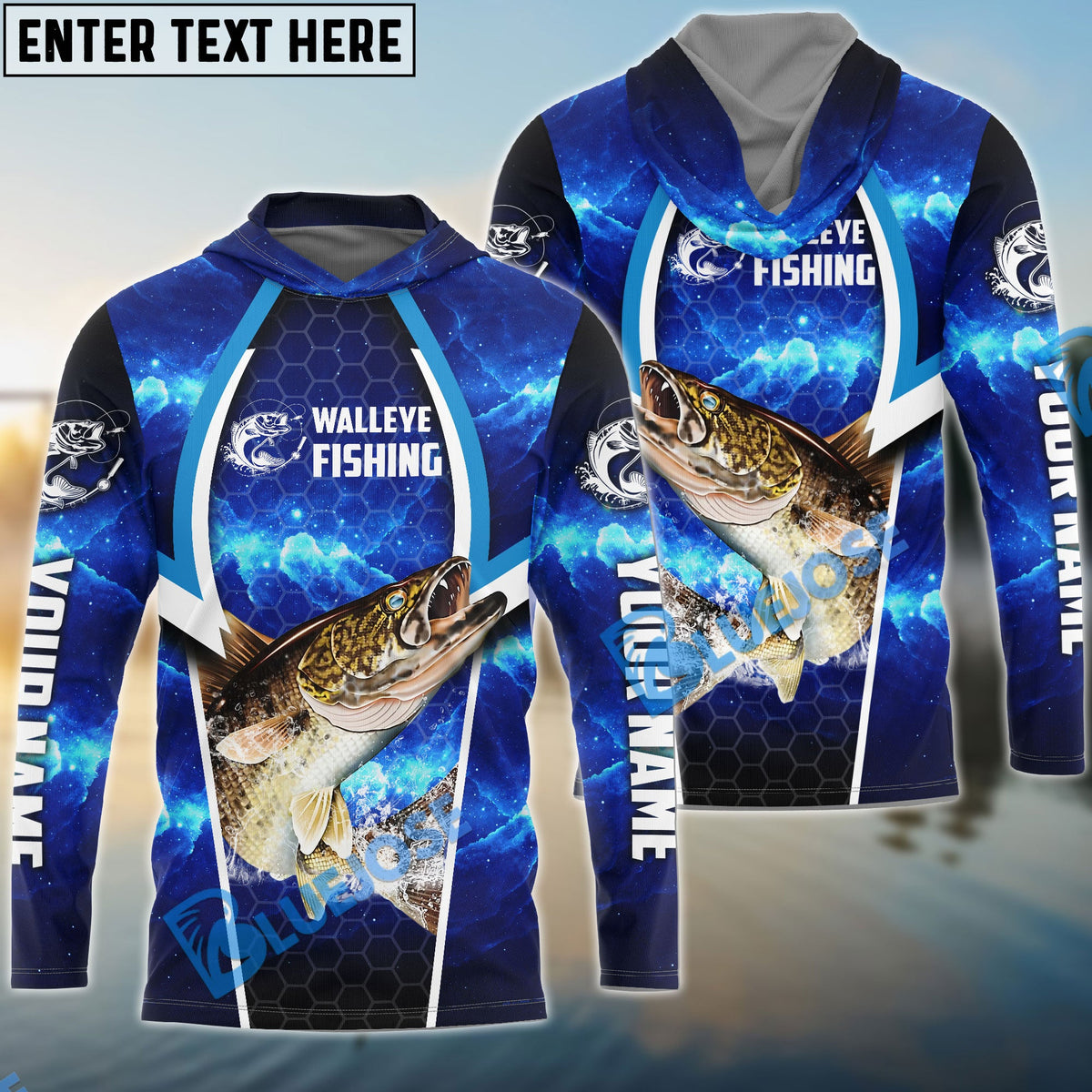 BlueJose Walleye Fishing Blue Galaxy Custom Long Sleeves