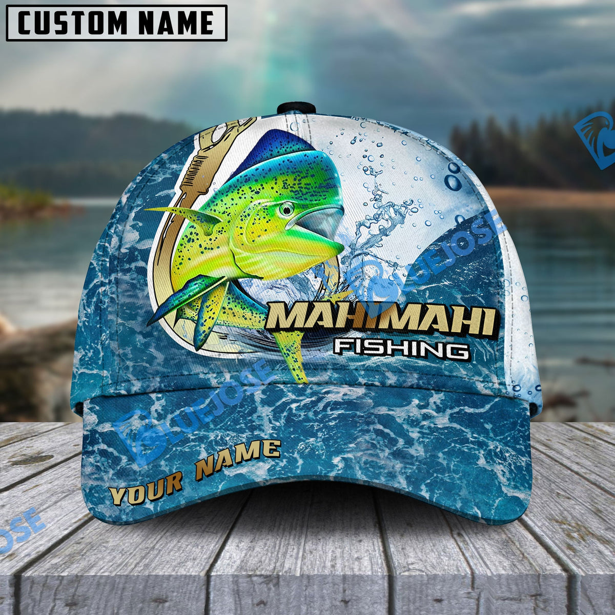 BlueJose Fishing Golden Hook Graphic Personalized Cap (13 Breeds)