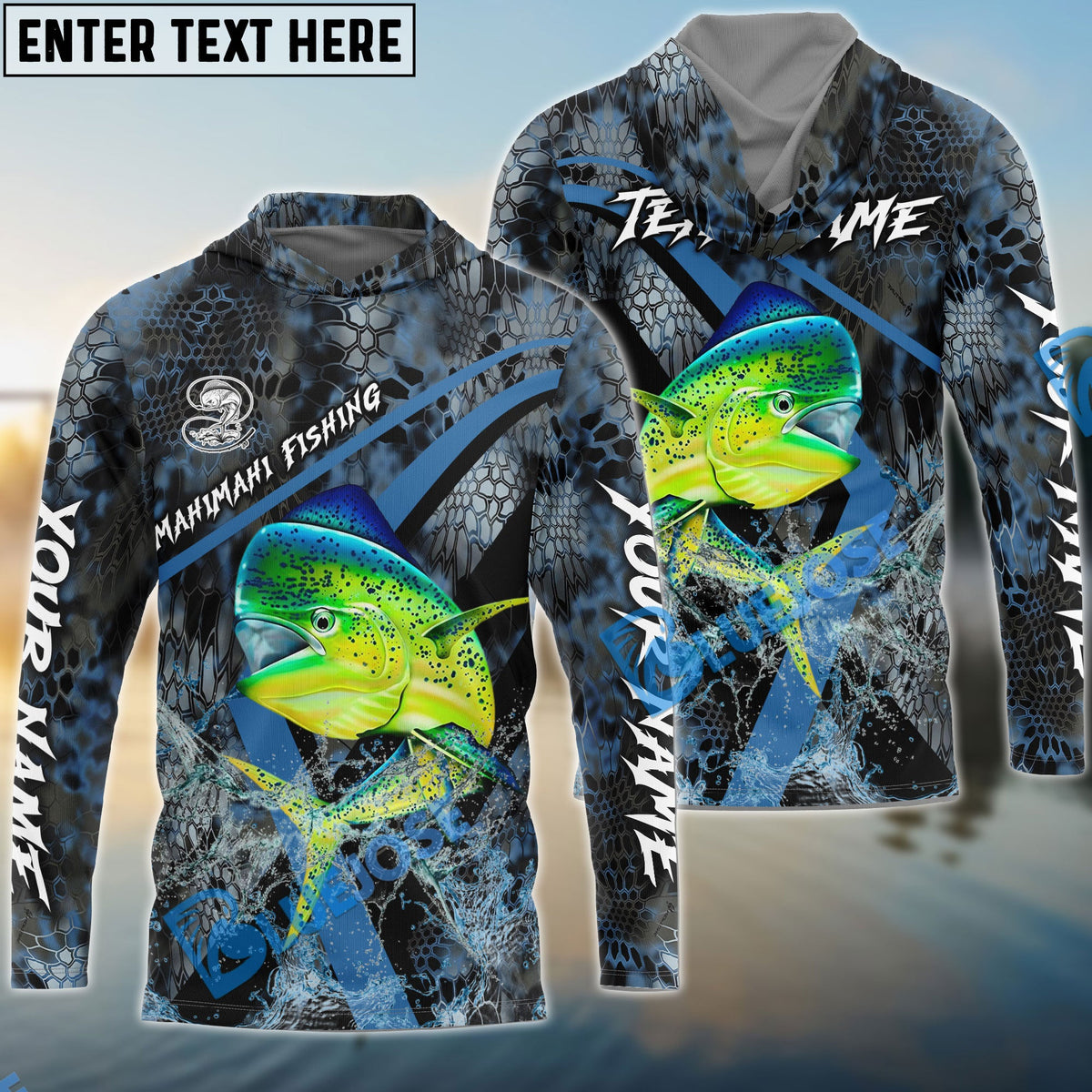 BlueJose Mahimahi Fishing Dark Skin Sport Custom Name & Team Name 3D Shirts