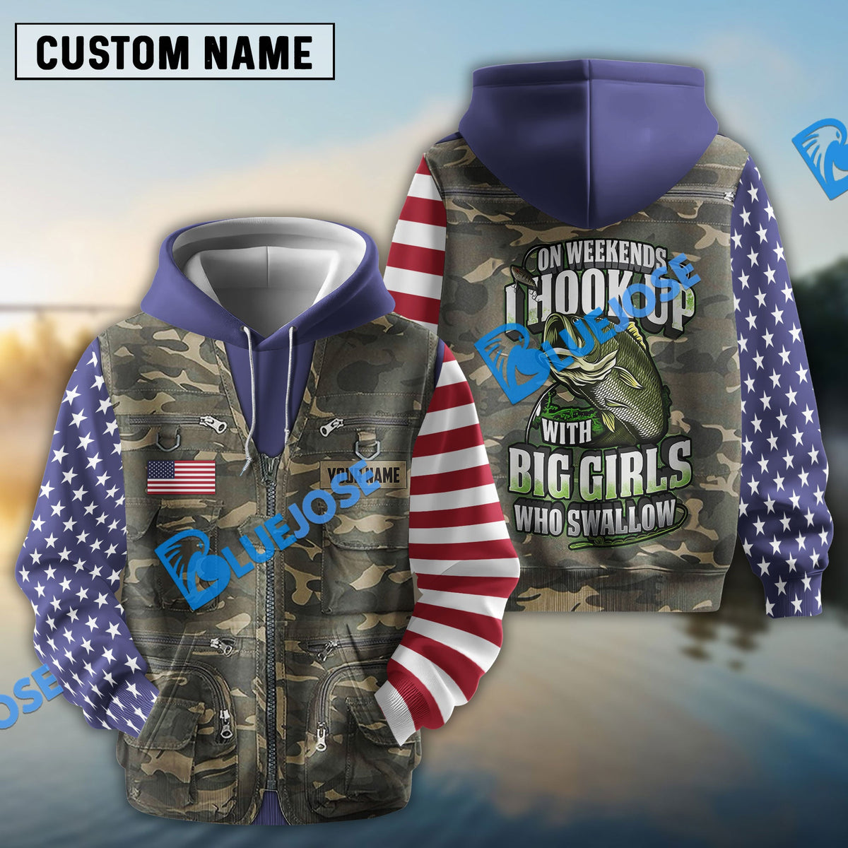 BlueJose  American Fishing Vest Personalized Name 3D Shirt