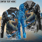 BlueJose Catfish Fishing Sparkling Water Smoke Pattern Design Custom Name & Team Name 3D Shirts