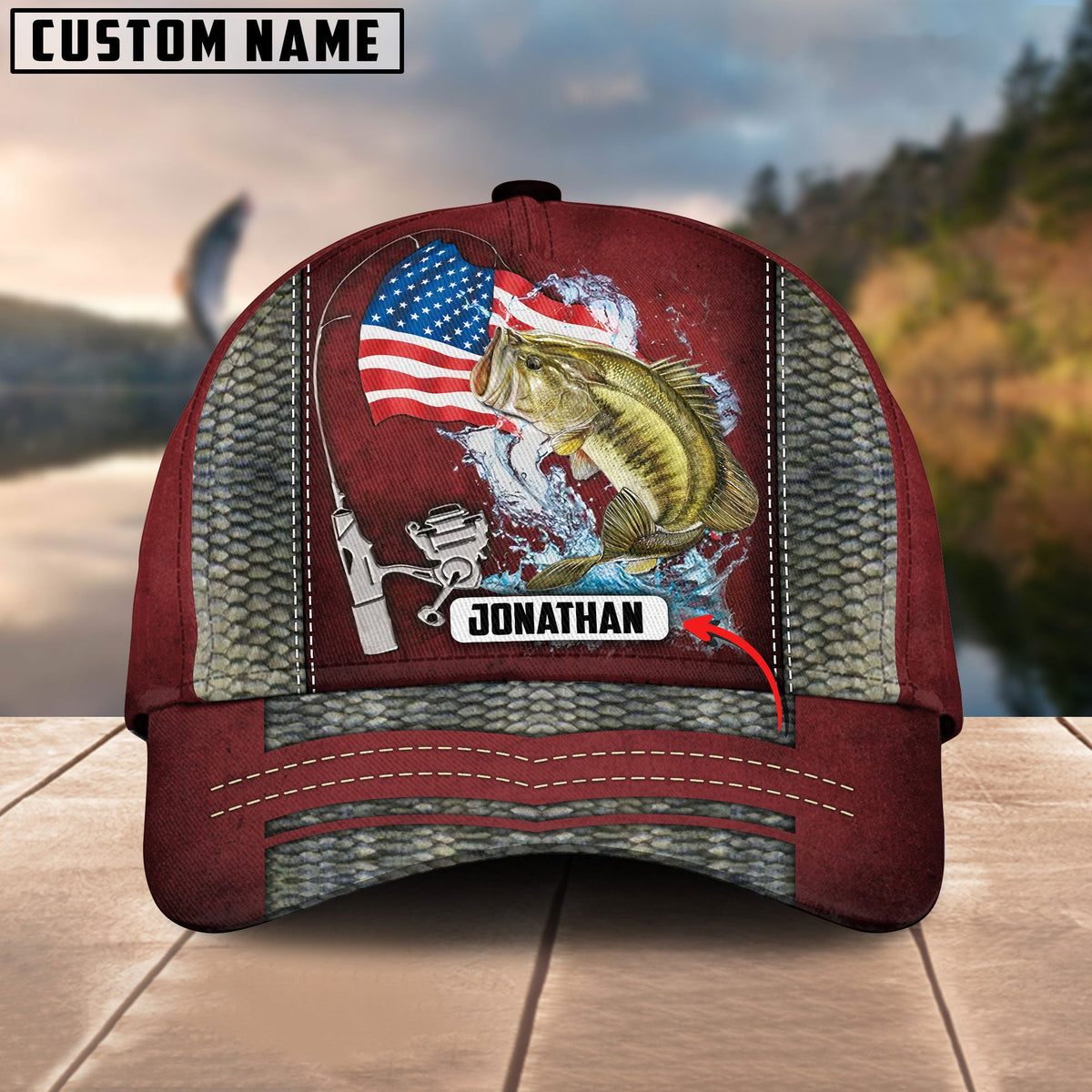 BlueJose Personalized Red Bass Fishing Cap