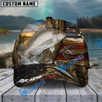 BlueJose Fishing Rustic Wooden American Flag Personalized Name Classic 3D Cap (13 Breeds)