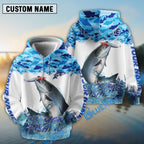 BlueJose Salmon Fishing Blue Water Camo Custom Name & Team Name 3D Shirts