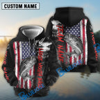 BlueJose Large Mouth Bass Fishing  Black US Flag Sport Custom Name & Team Name 3D Shirts