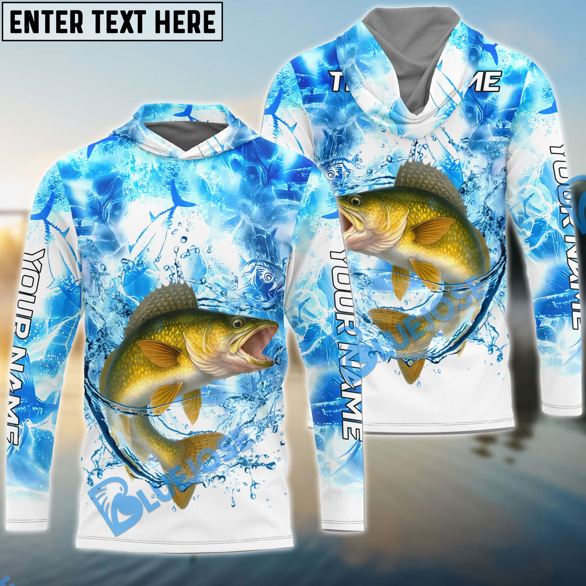 BlueJose Walleye Fishing Blue Sea Catching Design Name & Team Name 3D Shirts
