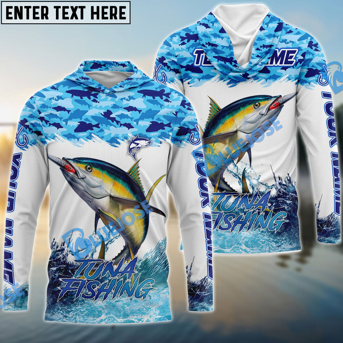 BlueJose Tuna Fishing Blue Water Camo Custom Name & Team Name 3D Shirts