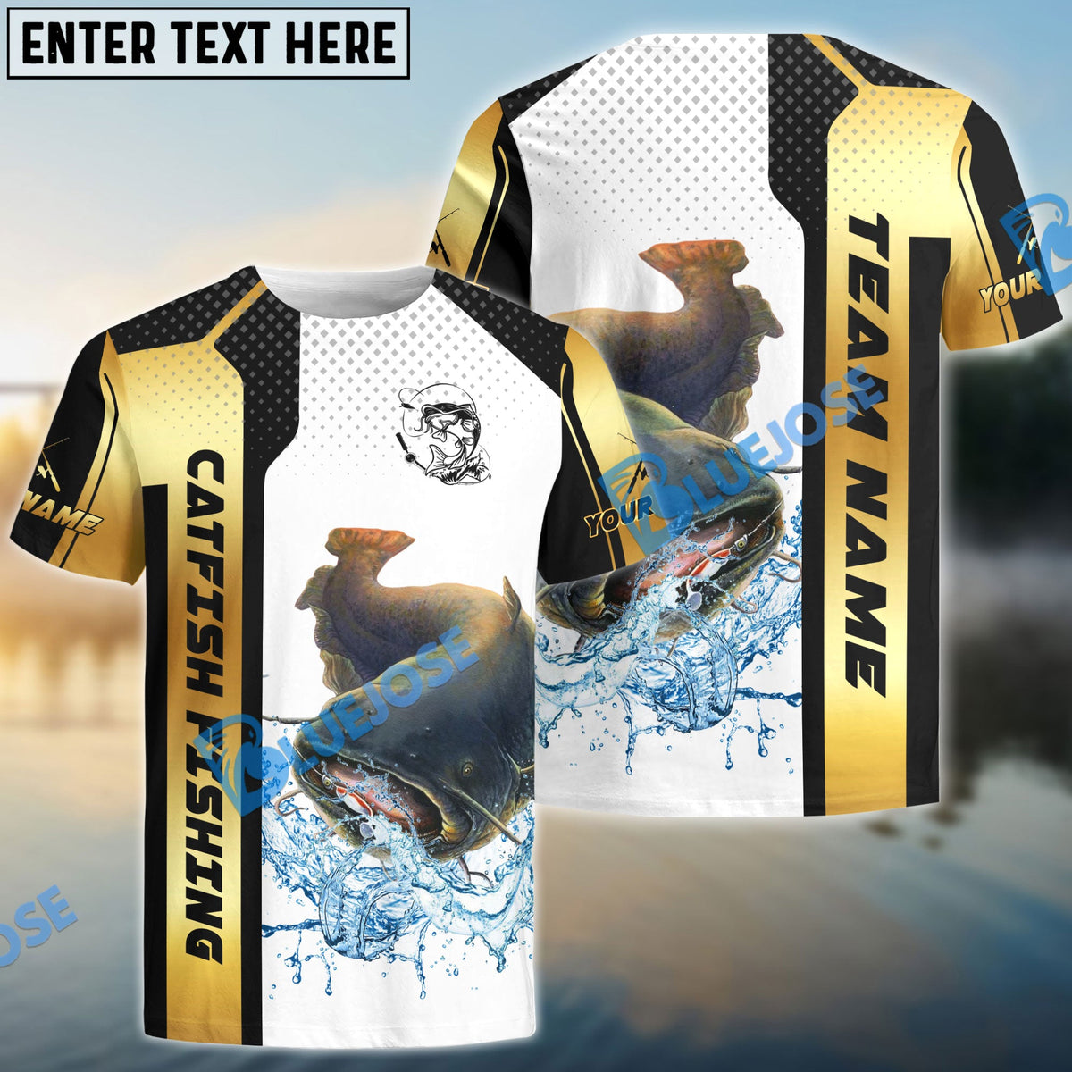 BlueJose Catfish Fishing Golden Premium Dynamic Strike Custom Name & Team Name 3D Shirts