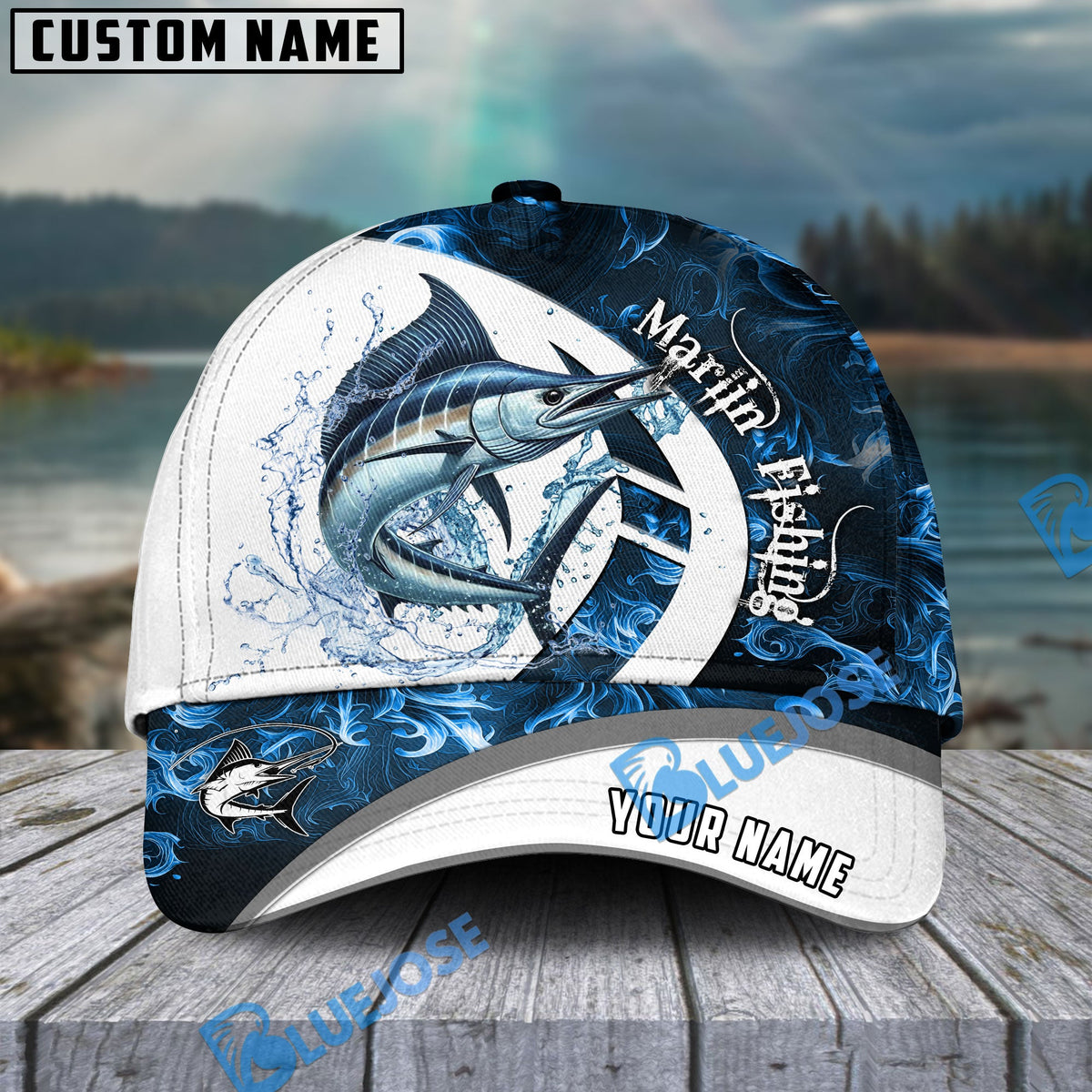 BlueJose Marlin Fishing Blue Flame Sport Custom Name Cap