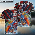 BlueJose Trout Fishing American Flag Grunge Red Scratch Custom Name & Team Name 3D Shirts