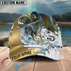 BlueJose Fishing Scale Pattern Gold Accent Water Splash Personalized Cap (13 Breeds)