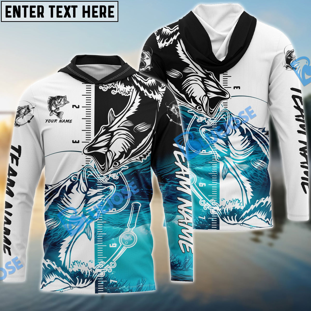 BlueJose Bass Fishing White Blue Water Custom Name & Team Name 3D Shirts