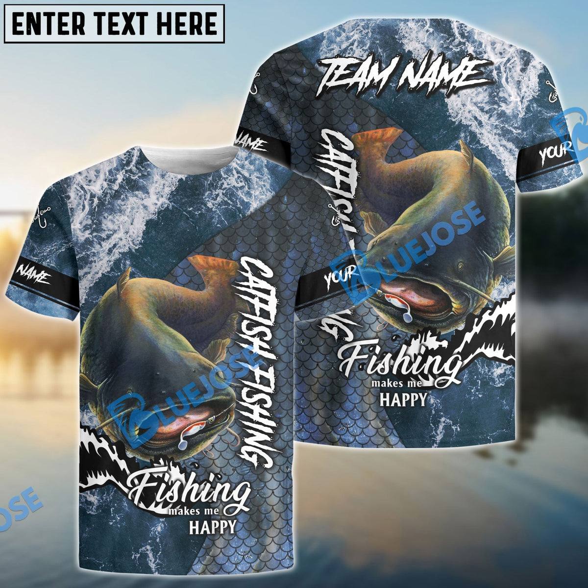 BlueJose Catfish Fishing Skin Seawave Custom Name & Team Name 3D Shirts