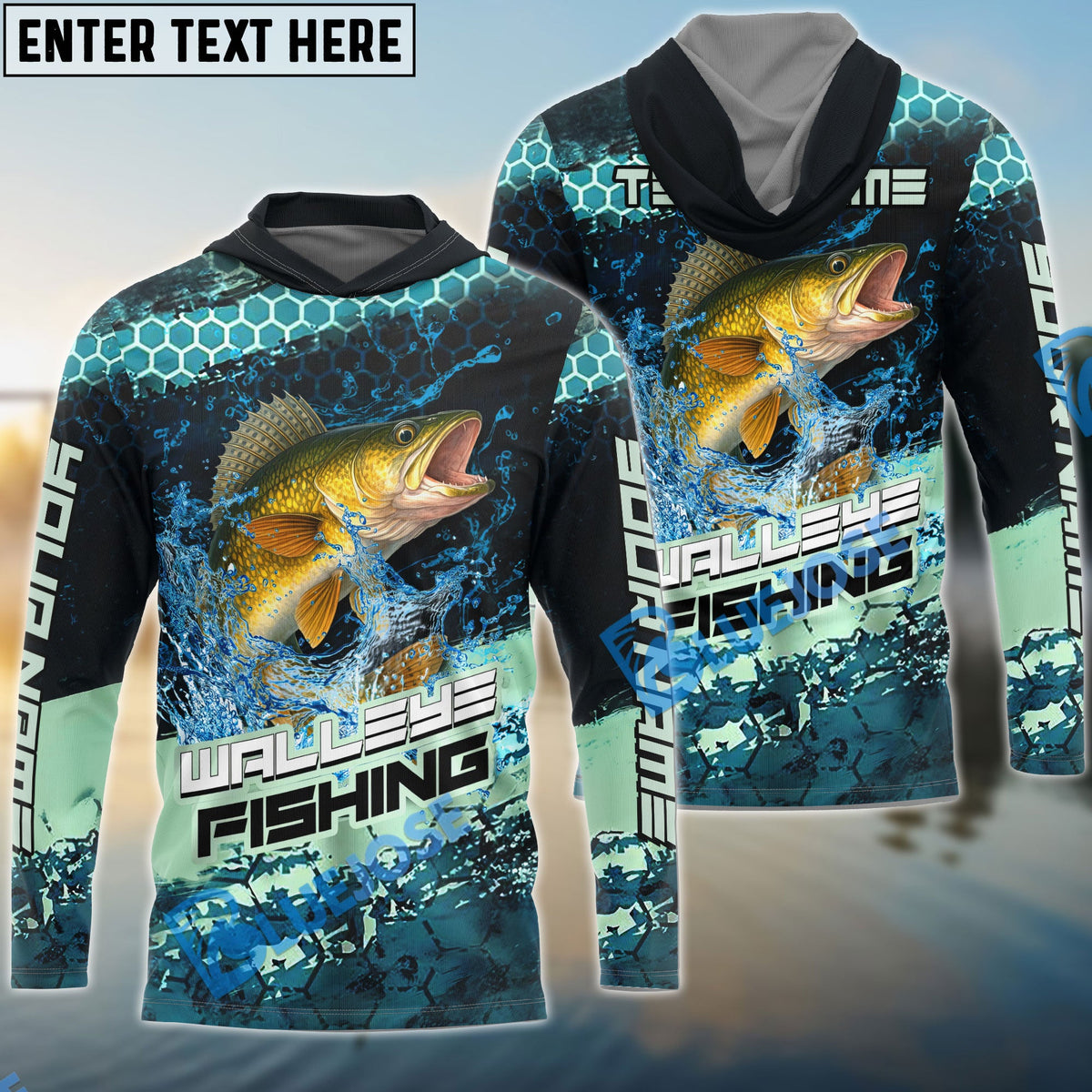 BlueJose Walleye Fishing Aqua Strike Custom Name & Team Name 3D Shirts