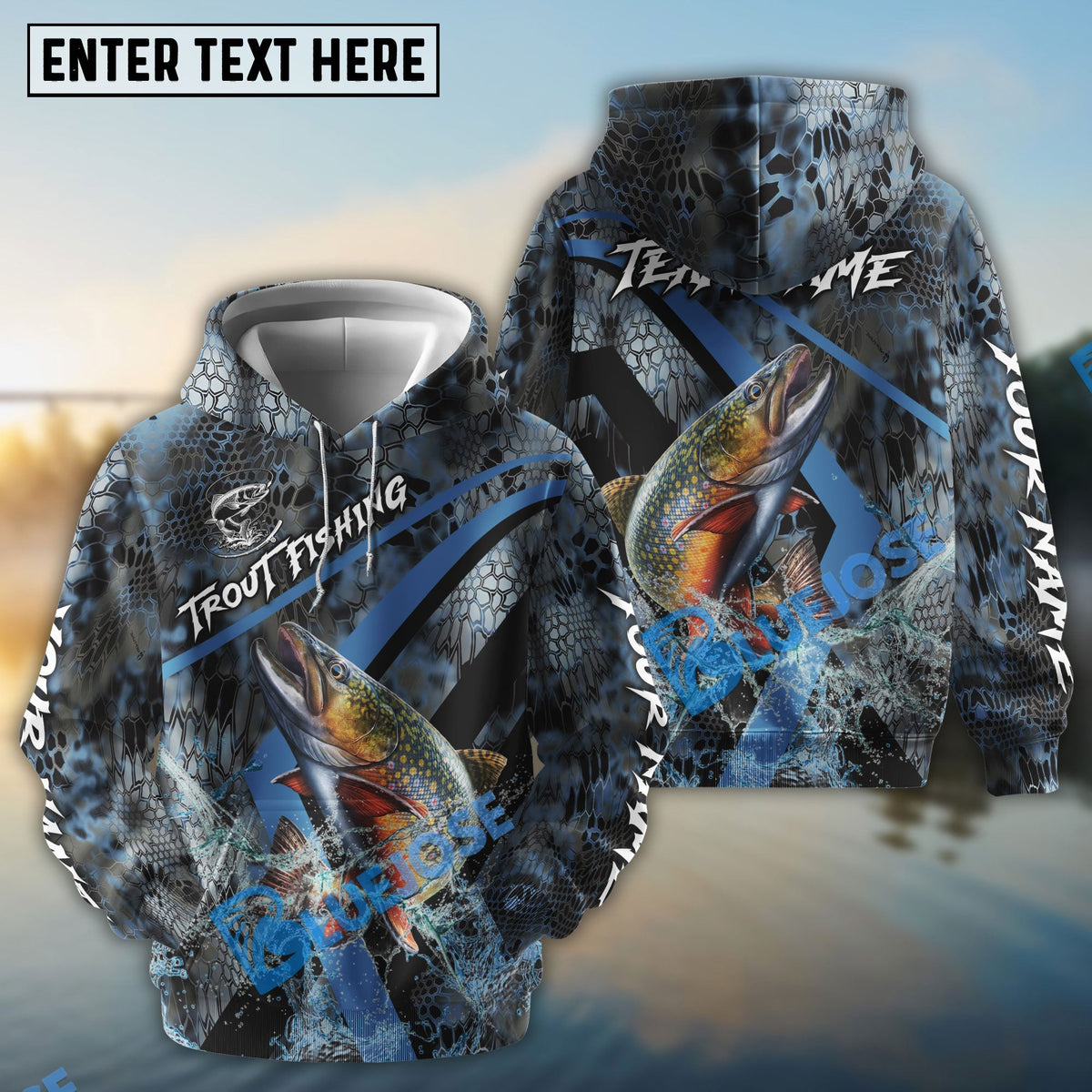 BlueJose Trout Fishing Dark Skin Sport Custom Name & Team Name 3D Shirts