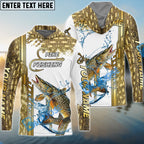 BlueJose Pike Fishing Skinfish Golden Line Pattern Custom Name & Team Name 3D Shirts