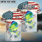 BlueJose Mahi-mahi Fishing American Flag Splash Design Custom Name & Team Name 3D Shirts