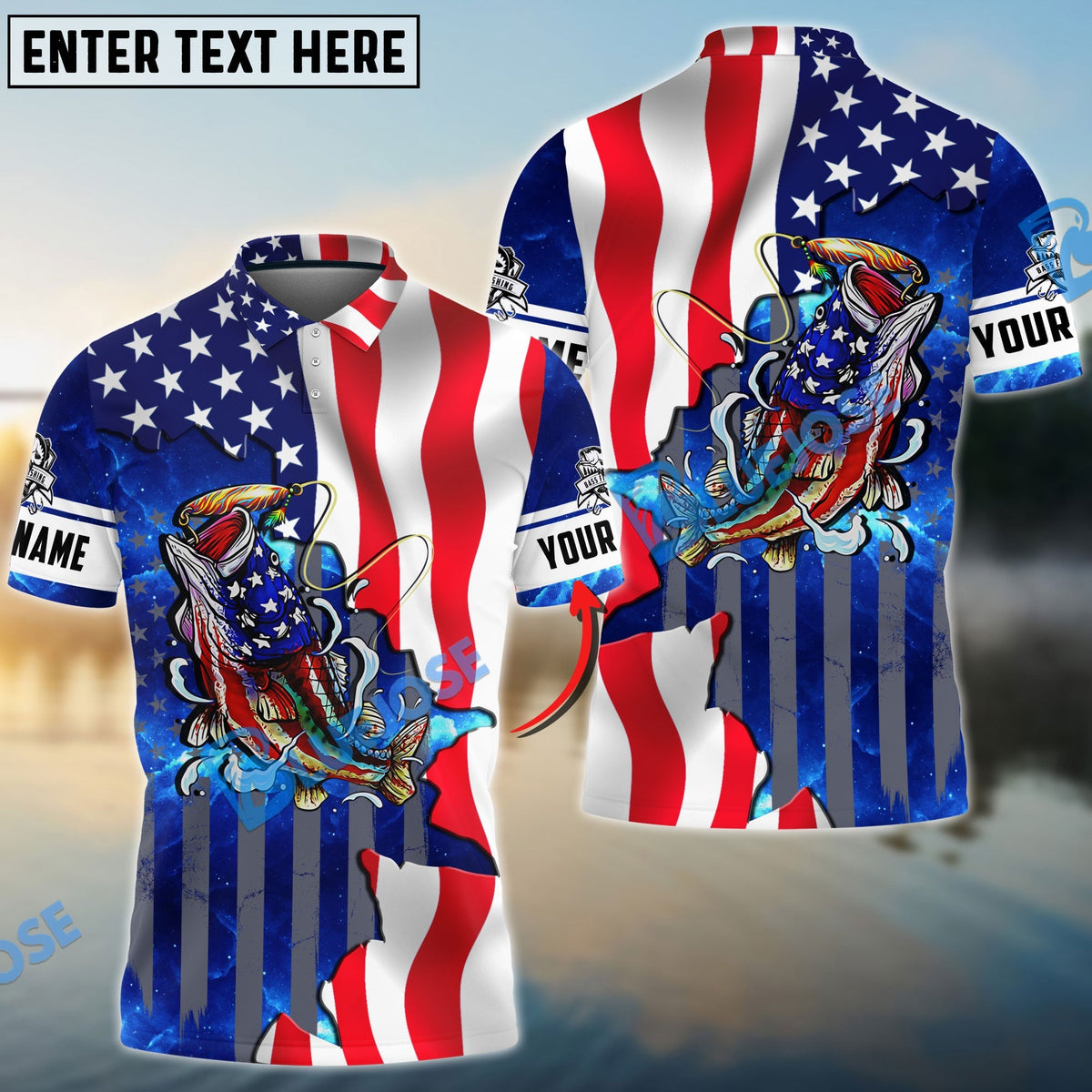 BlueJose Bass Fishing American Flag Patriotic Custom Name 3D Shirts