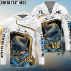 BlueJose Catfish Fishing White Marble & Gold Trim Splash Heartbeat Line Custom Name & Team Name 3D Shirts