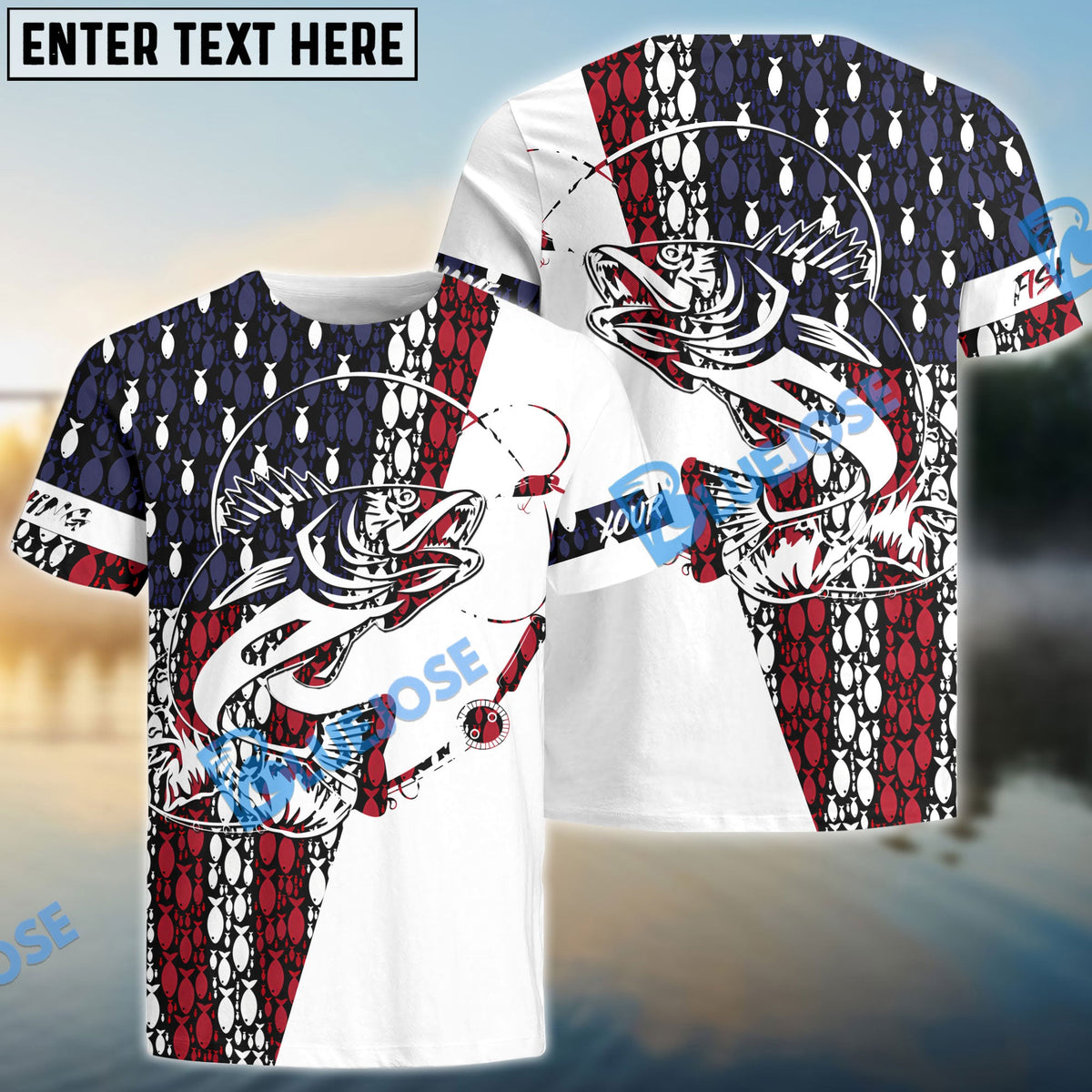 BlueJose Walleye Fishing Angler American Flag Customize Name All Over Printed   Shirts
