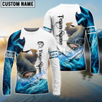 BlueJose Customize Name Catfish Fishing Water & White 3D Shirts