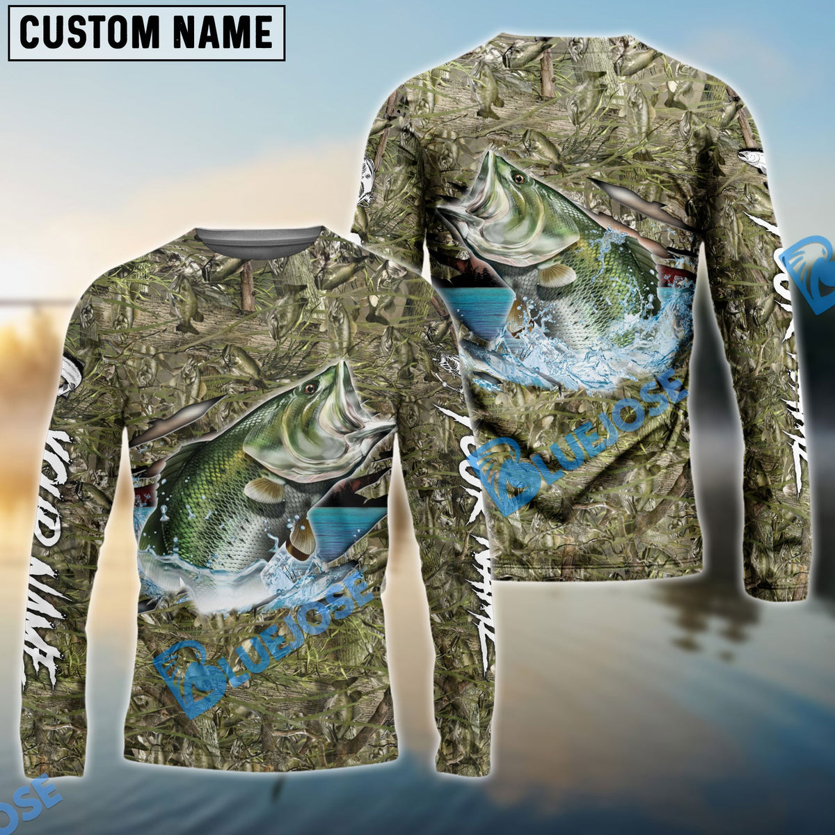 BlueJose Bass Fish Camouflage Fishing Custom Name Shirts