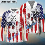 BlueJose American Flag Skull Fish Hook Long Sleeve Fishing Shirts, Personalized Patriotic Fishing Gifts