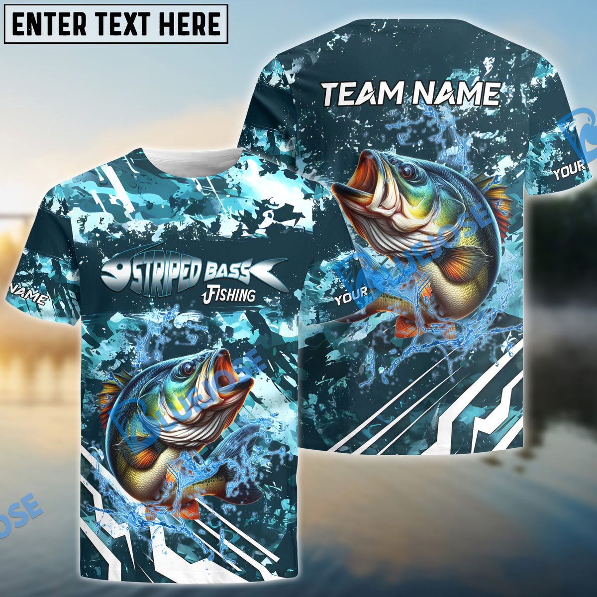 BlueJose Striped Bass Fishing Splash Pro Design Name & Team Name 3D Shirts