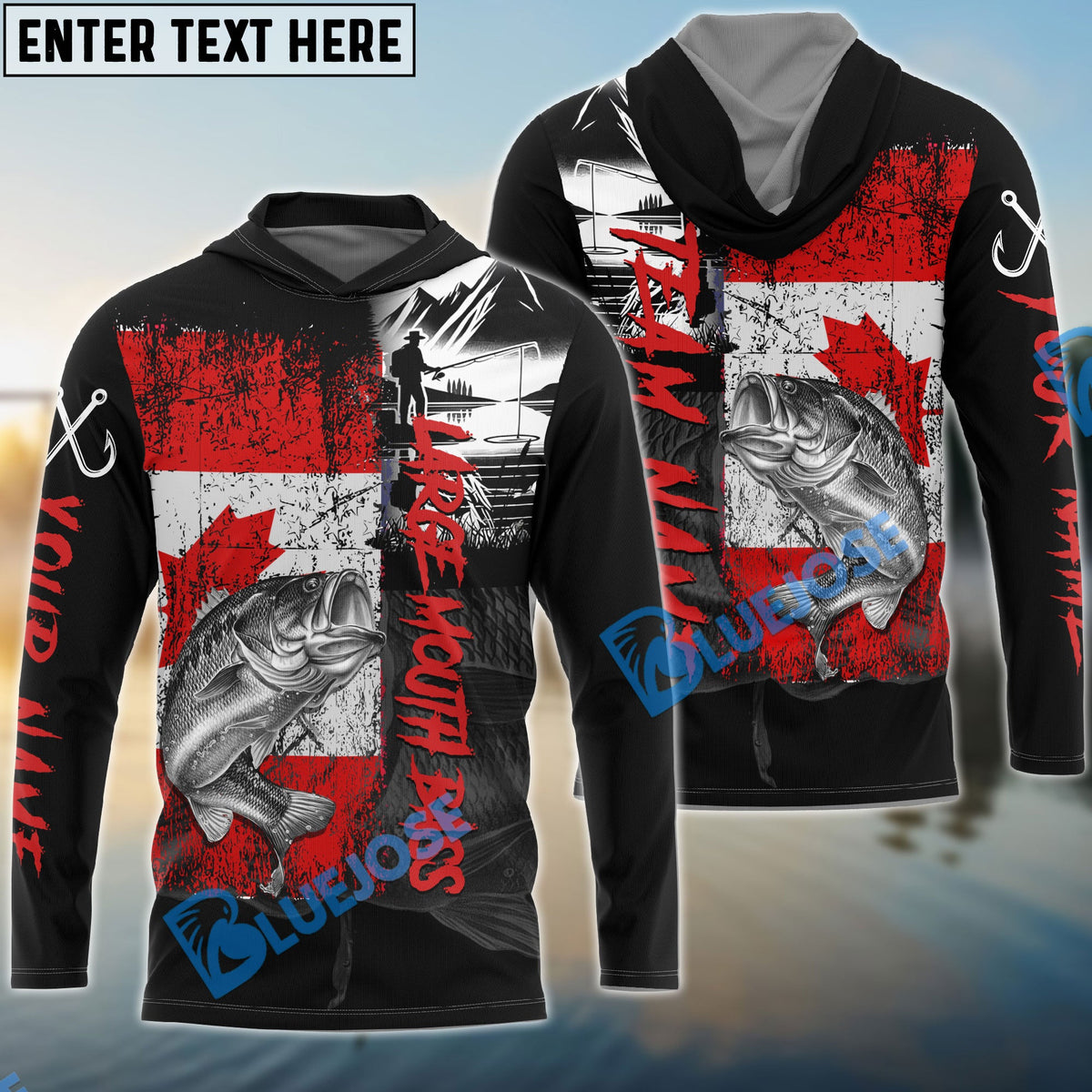 BlueJose Large Mouth Bass Fishing Black Canada Flag Sport Custom Name & Team Name 3D Shirts