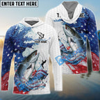 BlueJose Salmon Fishing Patriotic American Flag Wave White Skin Custom Name & Team Name 3D Shirts