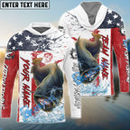 BlueJose Catfish Fishing American Flag Red Blue Seawave Custom Name & Team Name 3D Shirts