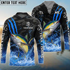 BlueJose Tuna Fishing Blue Scratch Camo Water Splash Custom Name & Team Name 3D Shirts