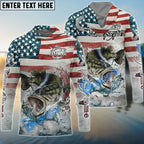 BlueJose Bass Fishing American Flag Splash Design Custom Name & Team Name 3D Shirts