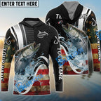 BlueJose Striped Bass Fishing American Flag Splash Art Custom Name & Team Name 3D Shirts