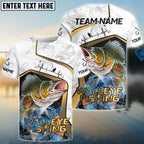 BlueJose Walleye Fishing White Marble & Gold Trim Splash Heartbeat Line Custom Name & Team Name 3D Shirts