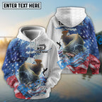 BlueJose Catfish Fishing Patriotic American Flag Wave White Skin Custom Name & Team Name 3D Shirts