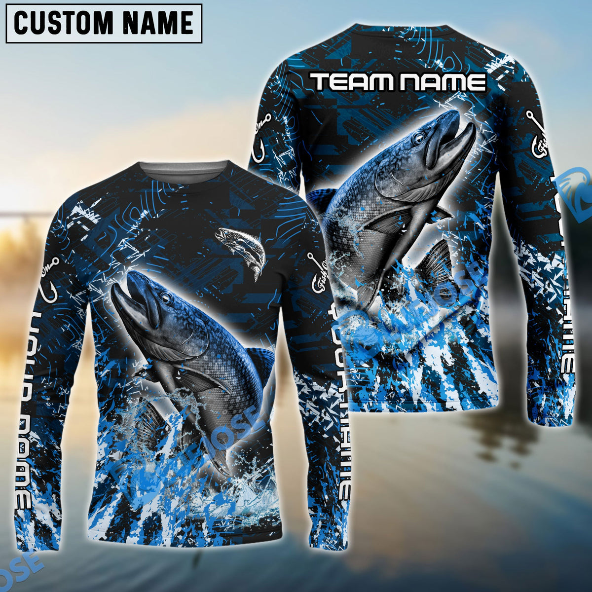 BlueJose Trout Fishing Dark Grunge Blue Custom Name & Team Name 3D Shirts