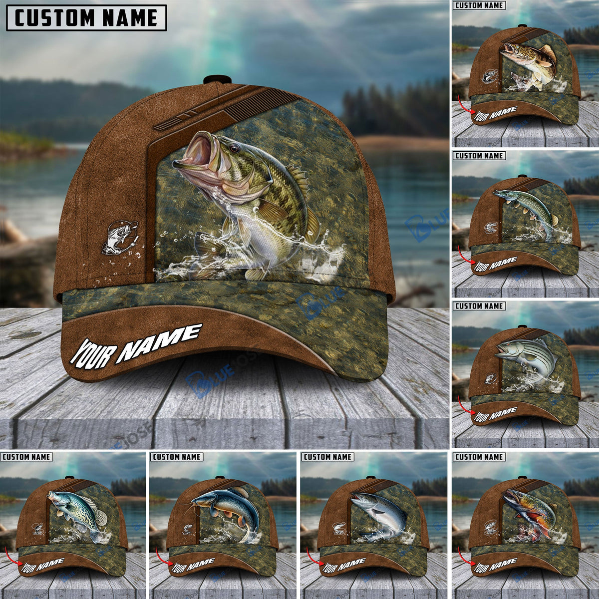 BlueJose Fishing Leather Pattern Personalized Cap (13 Breeds)