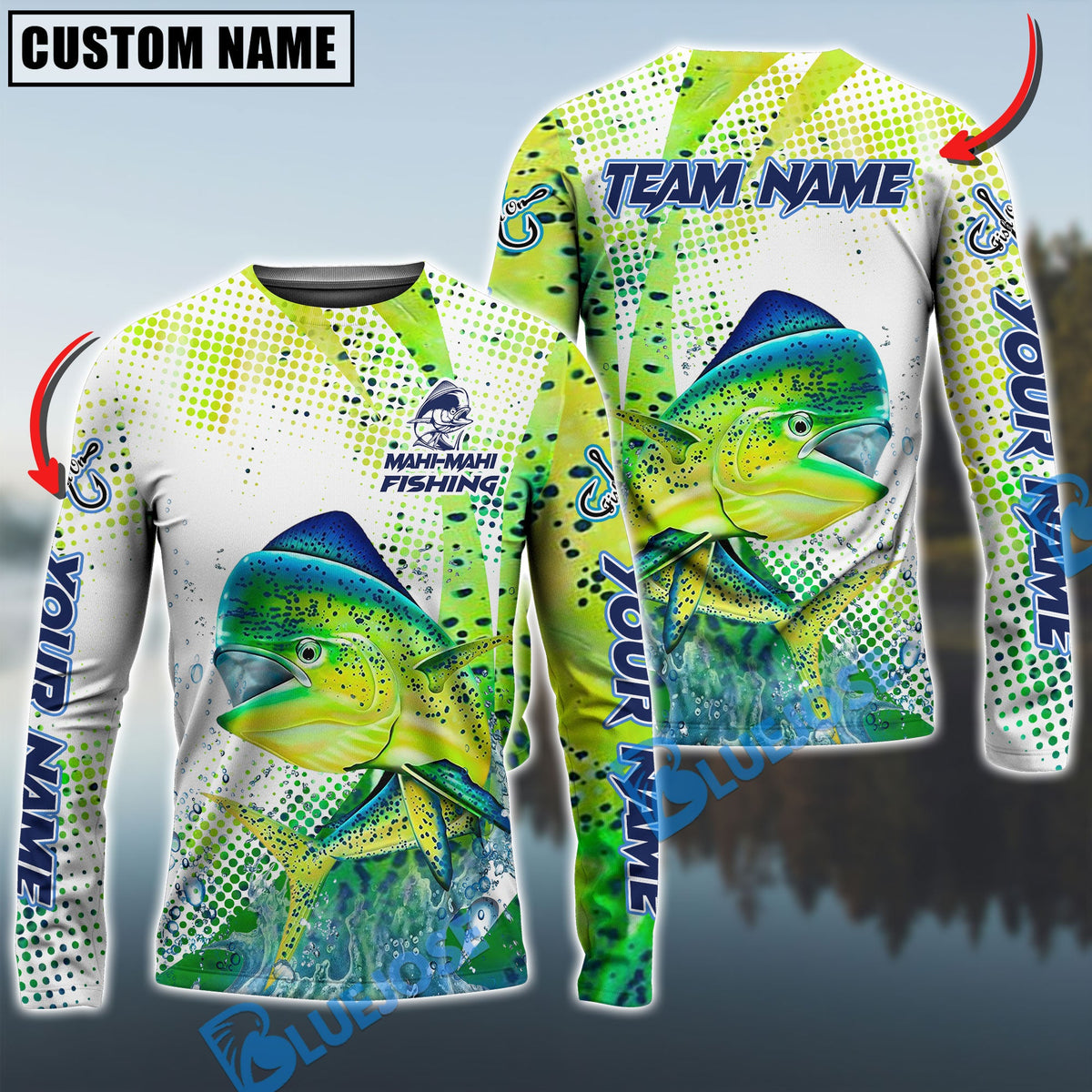BlueJose Mahi-Mahi Fishing Jersey Custom Name & Team Name 3D Shirts